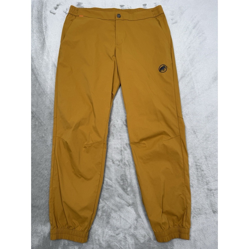 Mammut Hueco Cuffed Pants Mens 38 Yellow Gold Hiking Jogger Stretch Trail Rain